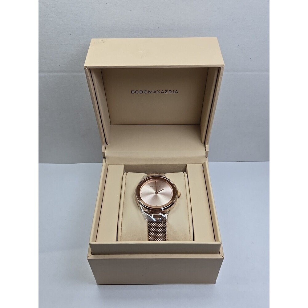 BCBGMAXAZRIA BG50671003 Womens Rose Gold Mesh Stainless Quartz Watch New Battery